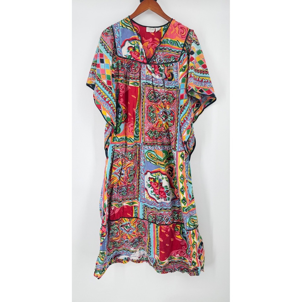 Go Softly Womens Patio Dress Cotton One Size Colorful Summer Floral Relax - Picture 2 of 10